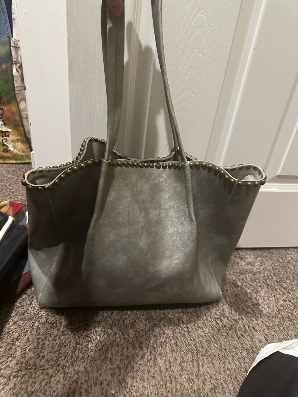 Stud-Trim Grey Tote Bag - Women